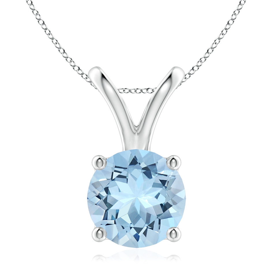 9mm AAA V-Bale Round Aquamarine Solitaire Pendant in White Gold 