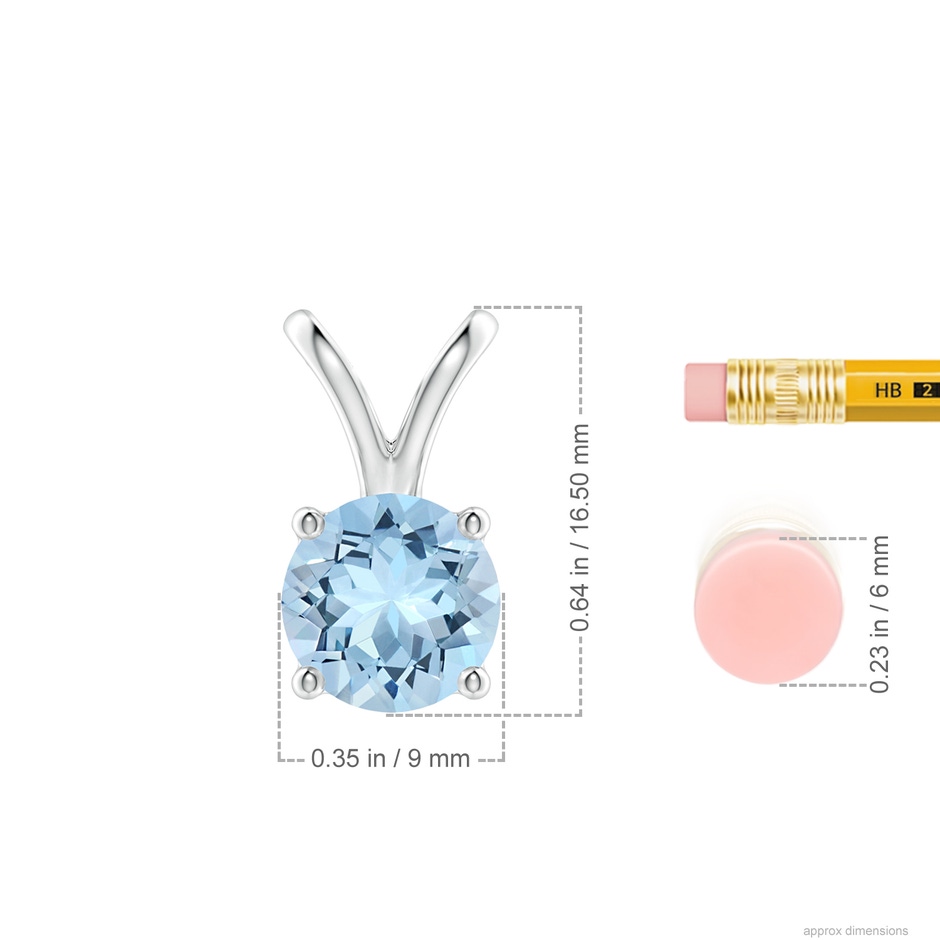 9mm AAA V-Bale Round Aquamarine Solitaire Pendant in White Gold ruler