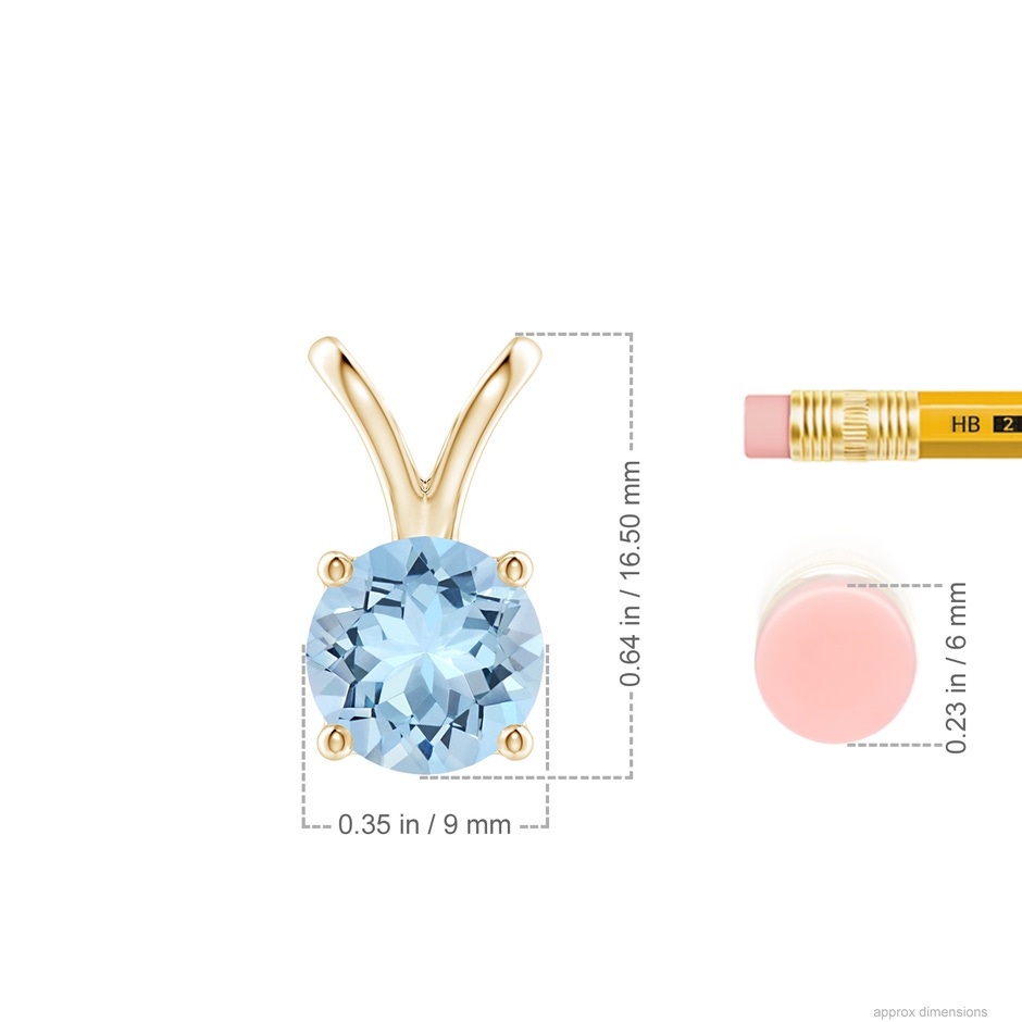 9mm AAA V-Bale Round Aquamarine Solitaire Pendant in Yellow Gold ruler
