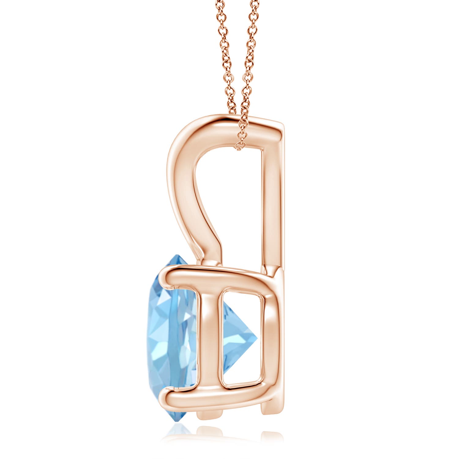9mm AAAA V-Bale Round Aquamarine Solitaire Pendant in Rose Gold