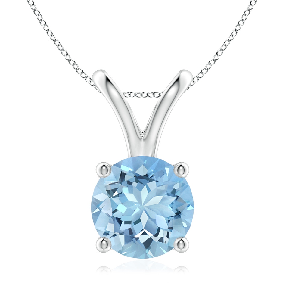 9mm AAAA V-Bale Round Aquamarine Solitaire Pendant in White Gold 