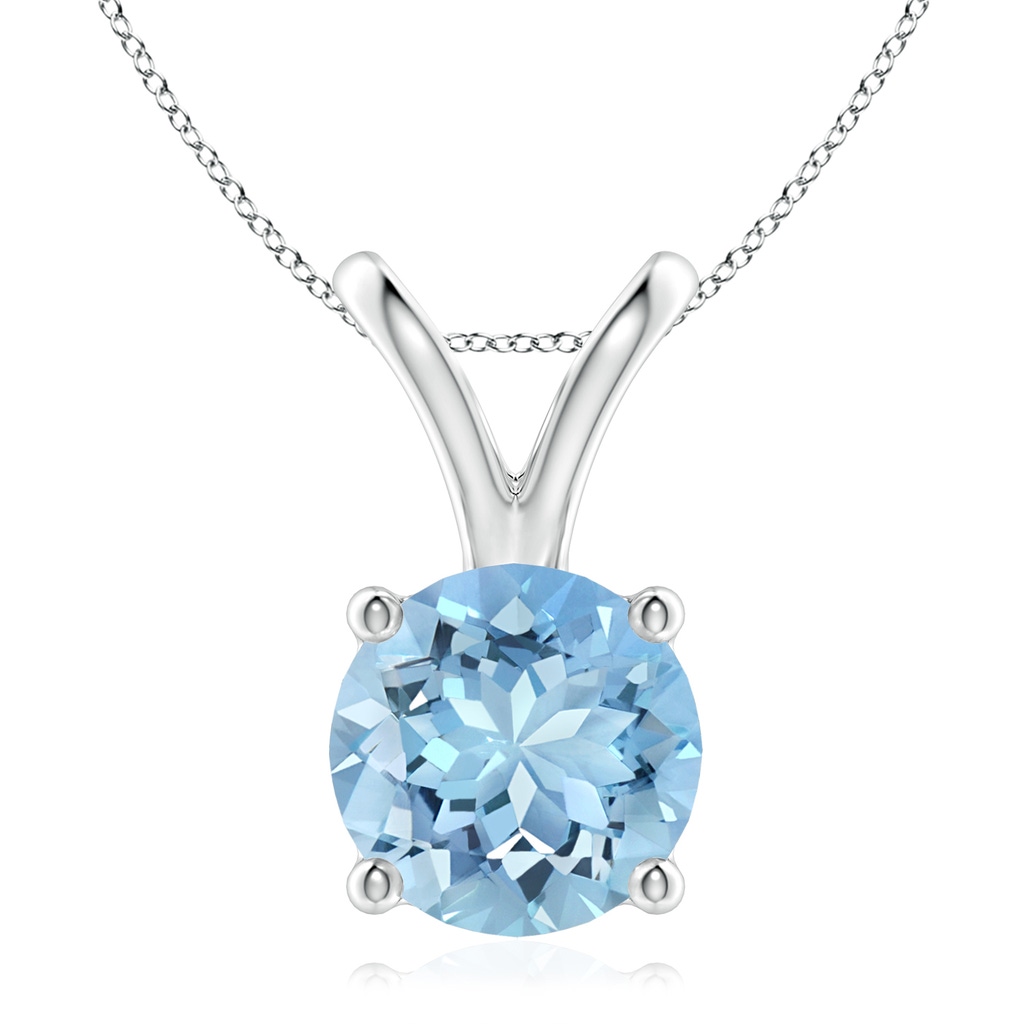 9mm AAAA V-Bale Round Aquamarine Solitaire Pendant in White Gold