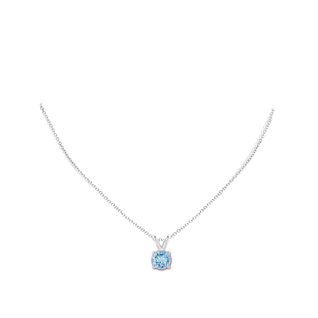 9mm AAAA V-Bale Round Aquamarine Solitaire Pendant in White Gold pen