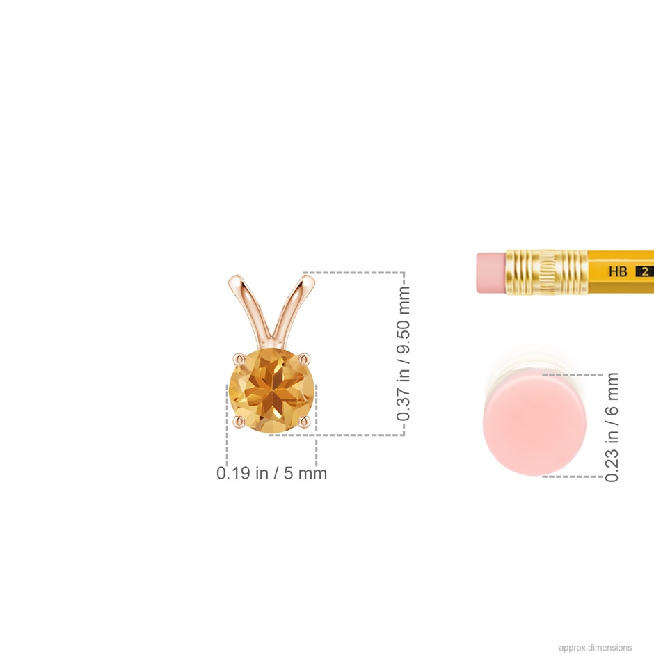 5mm A V-Bale Round Citrine Solitaire Pendant in 9K Rose Gold ruler