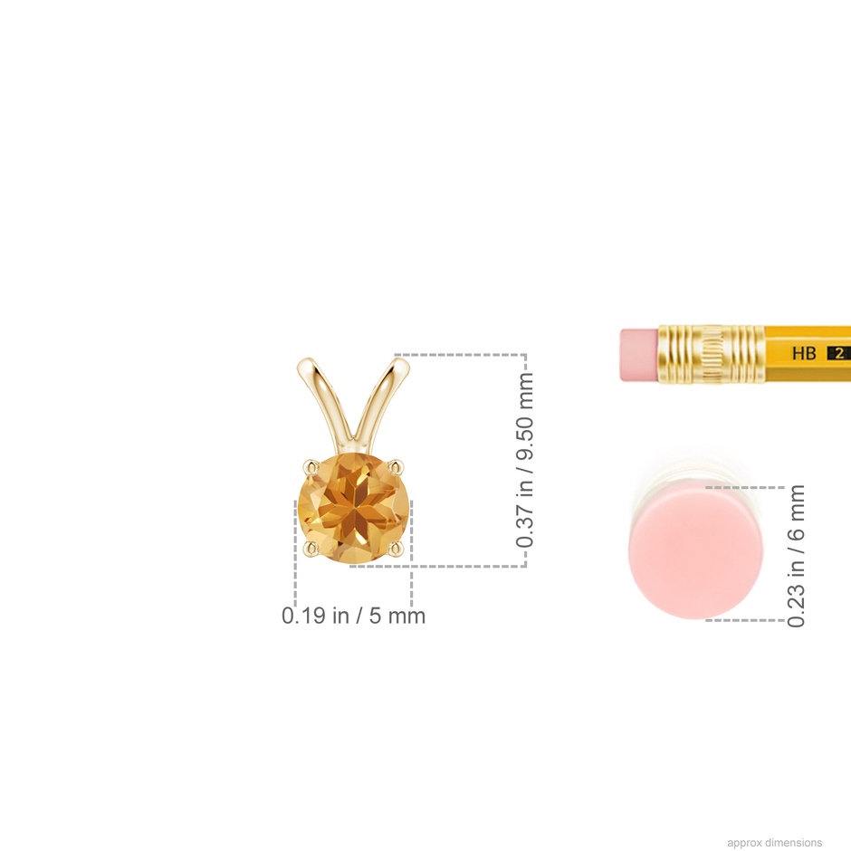 5mm A V-Bale Round Citrine Solitaire Pendant in 9K Yellow Gold ruler