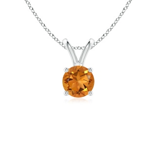 5mm AAA V-Bale Round Citrine Solitaire Pendant in 9K White Gold