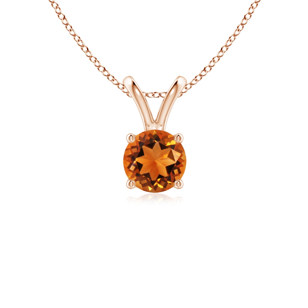 5mm AAAA V-Bale Round Citrine Solitaire Pendant in Rose Gold