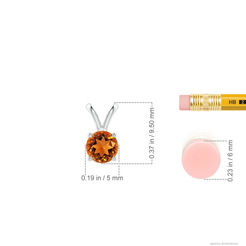 5mm AAAA V-Bale Round Citrine Solitaire Pendant in White Gold ruler