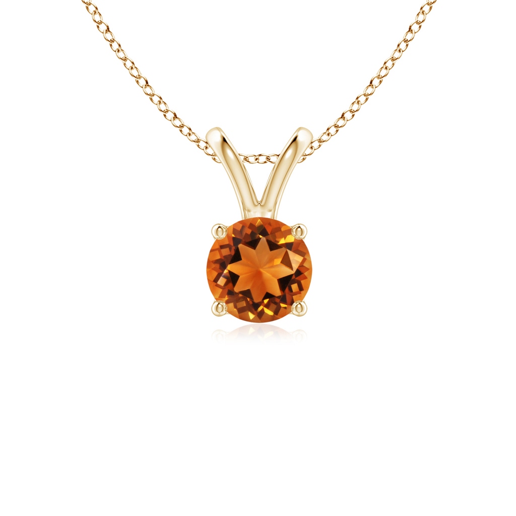 5mm AAAA V-Bale Round Citrine Solitaire Pendant in Yellow Gold