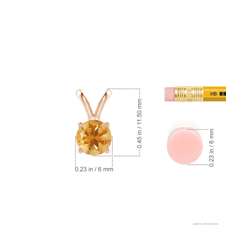 6mm A V-Bale Round Citrine Solitaire Pendant in Rose Gold ruler