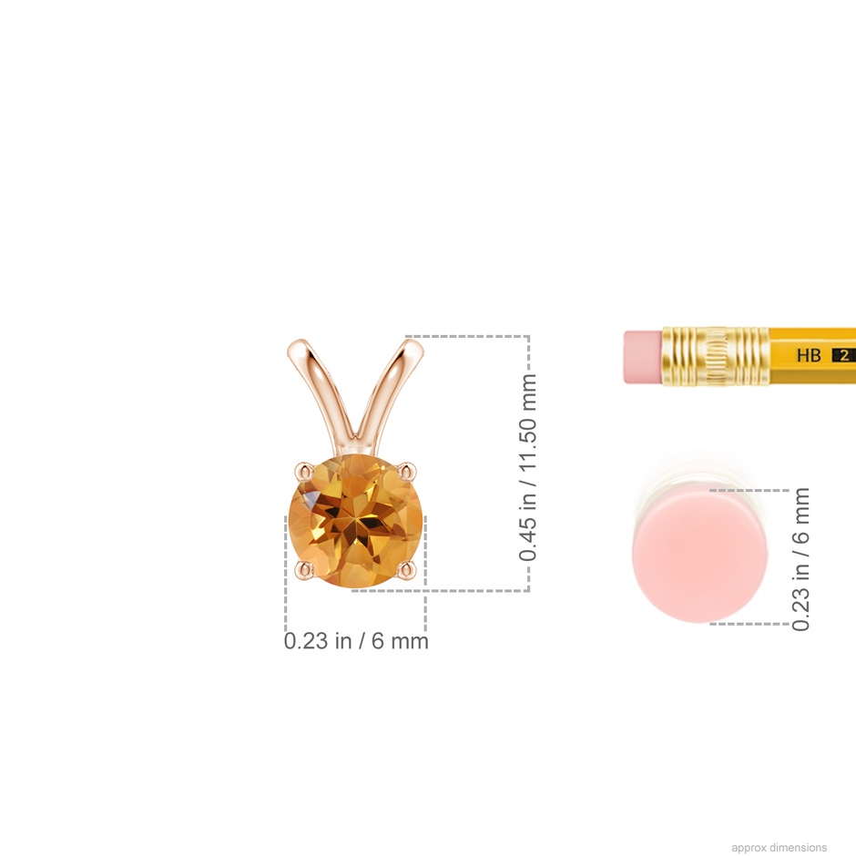 6mm AA V-Bale Round Citrine Solitaire Pendant in Rose Gold ruler