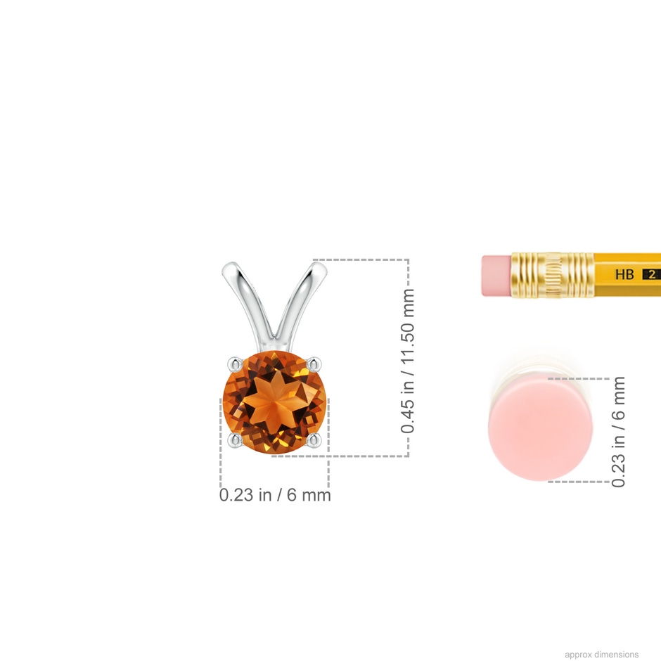 6mm AAAA V-Bale Round Citrine Solitaire Pendant in P950 Platinum ruler