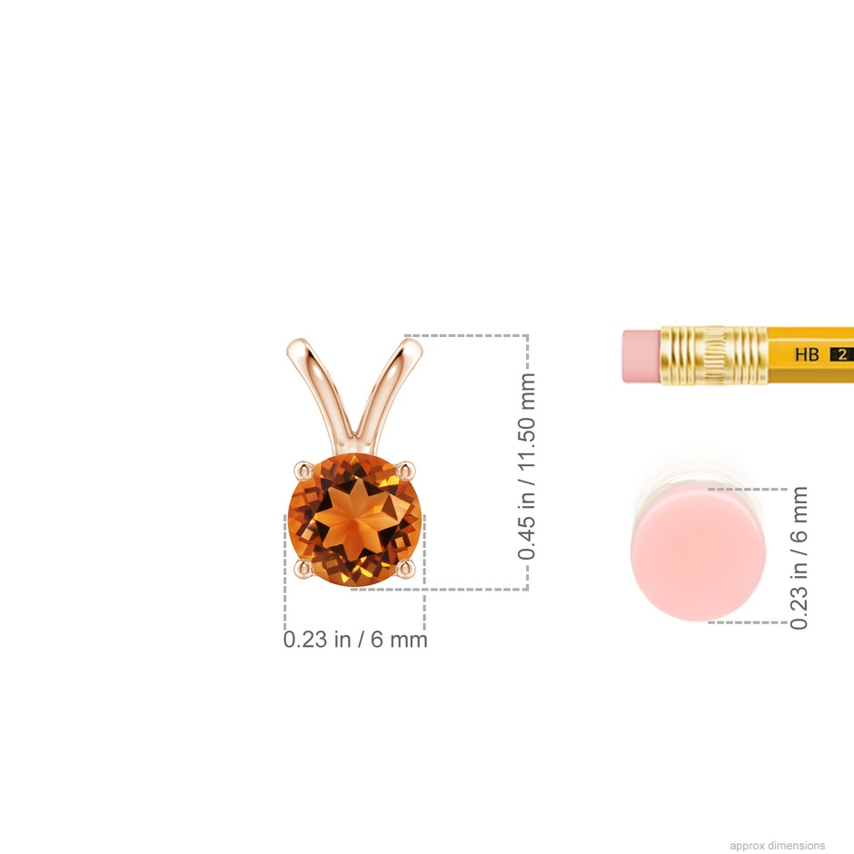 6mm AAAA V-Bale Round Citrine Solitaire Pendant in Rose Gold ruler