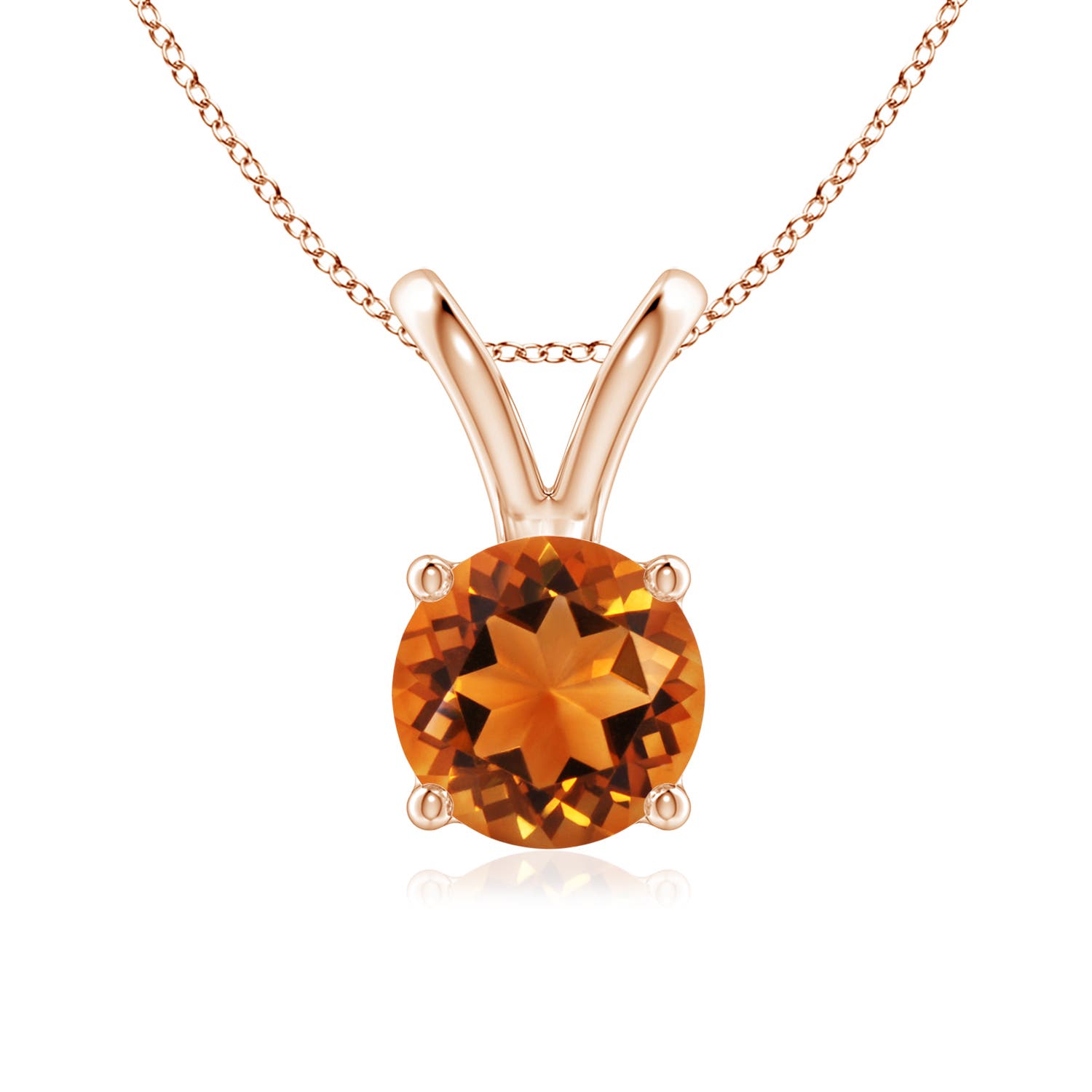 7mm AAAA V-Bale Round Citrine Solitaire Pendant in 18K Rose Gold