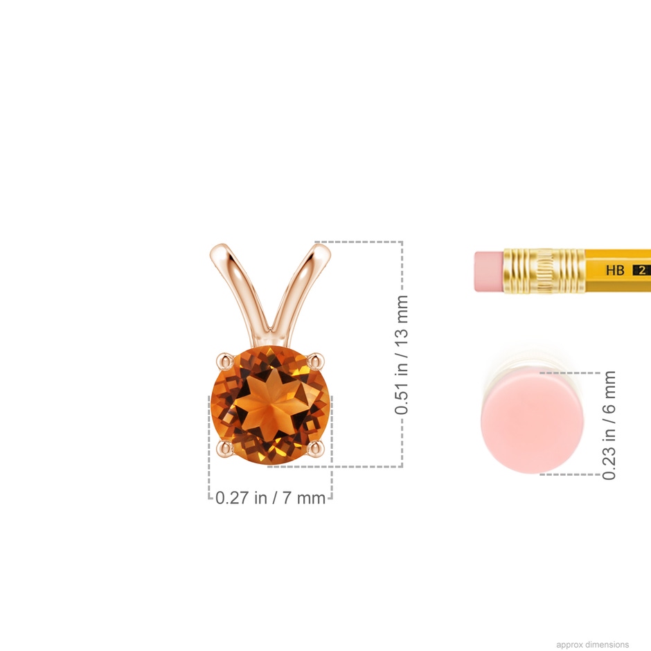 7mm AAAA V-Bale Round Citrine Solitaire Pendant in 18K Rose Gold ruler