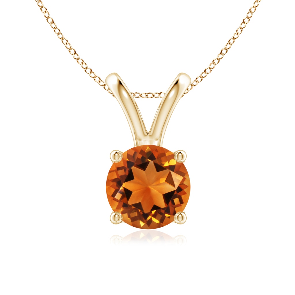 7mm AAAA V-Bale Round Citrine Solitaire Pendant in Yellow Gold