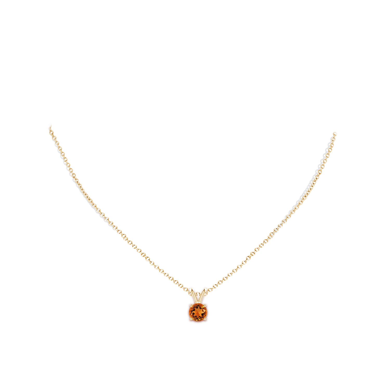 7mm AAAA V-Bale Round Citrine Solitaire Pendant in Yellow Gold - body_neck