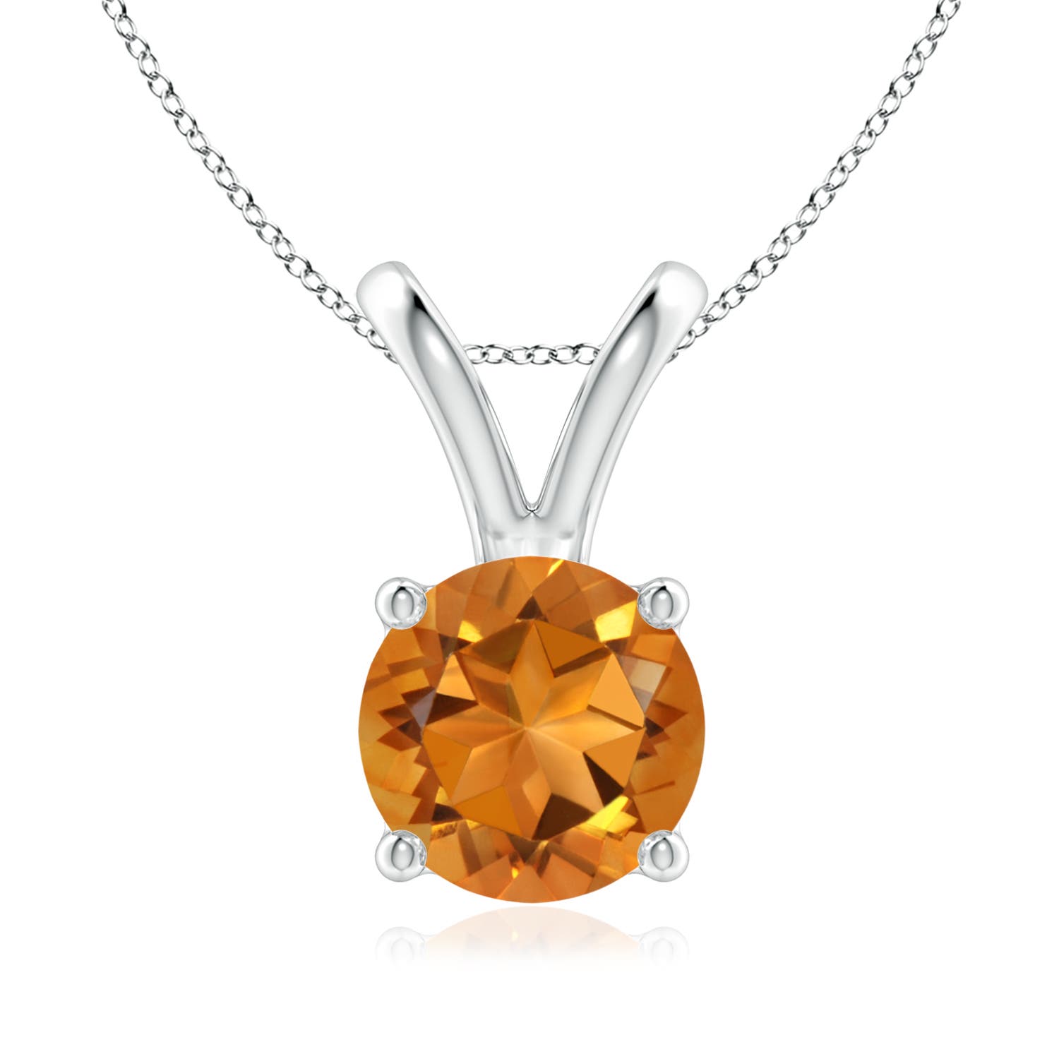 8mm AAA V-Bale Round Citrine Solitaire Pendant in 18K White Gold