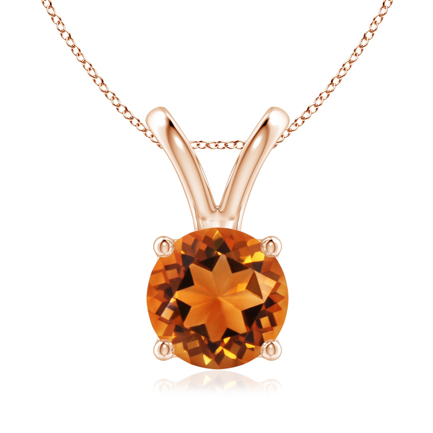 8mm AAAA V-Bale Round Citrine Solitaire Pendant in 18CT Rose Gold