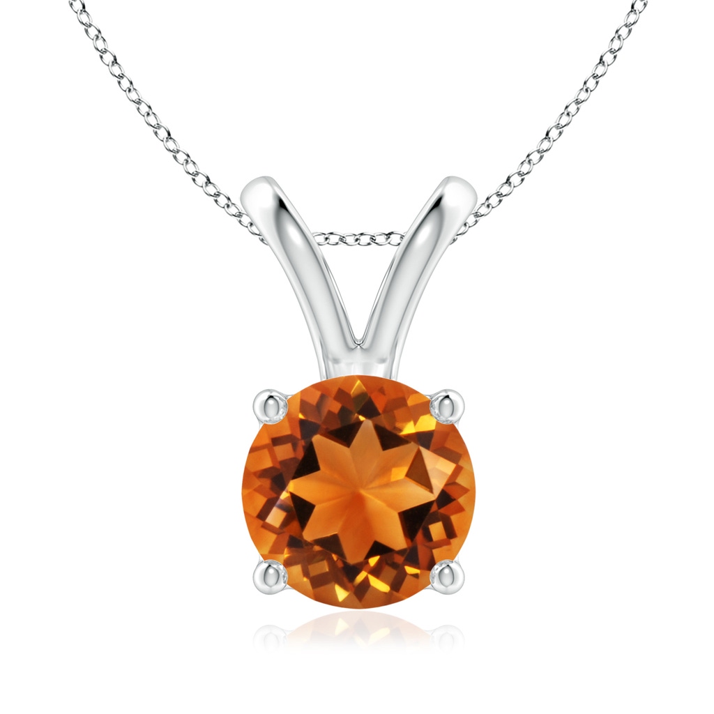 8mm AAAA V-Bale Round Citrine Solitaire Pendant in White Gold