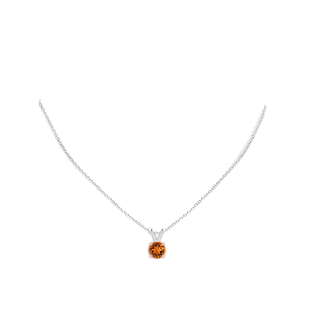 8mm AAAA V-Bale Round Citrine Solitaire Pendant in White Gold Body-Neck