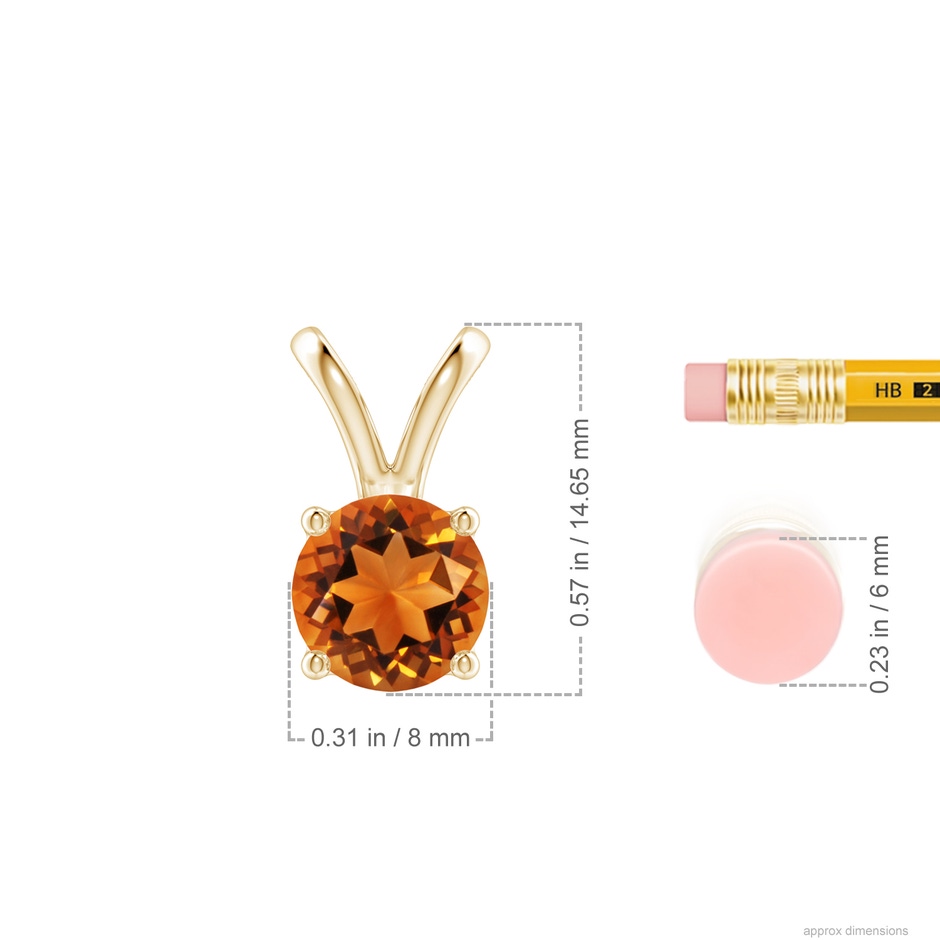 8mm AAAA V-Bale Round Citrine Solitaire Pendant in Yellow Gold ruler