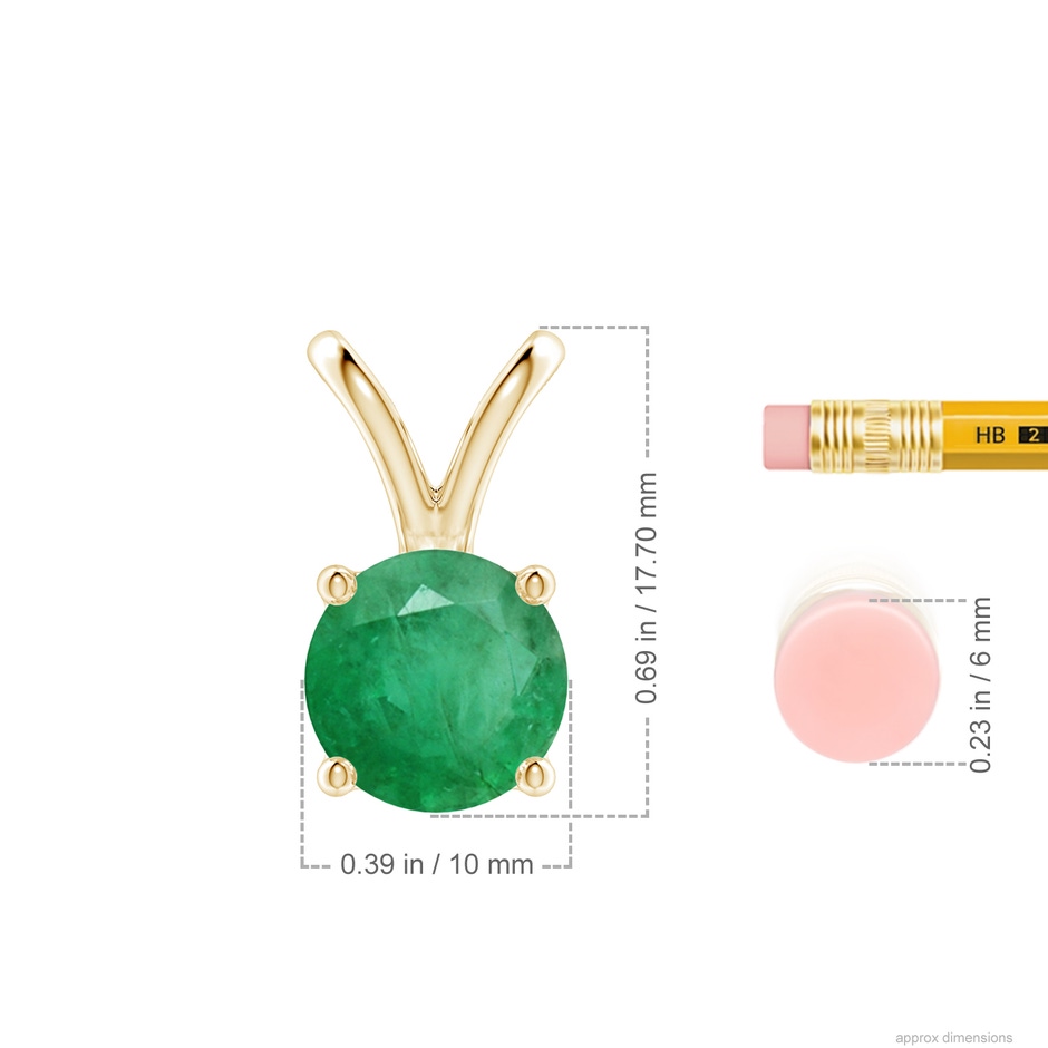10mm A V-Bale Round Emerald Solitaire Pendant in 18K Yellow Gold ruler