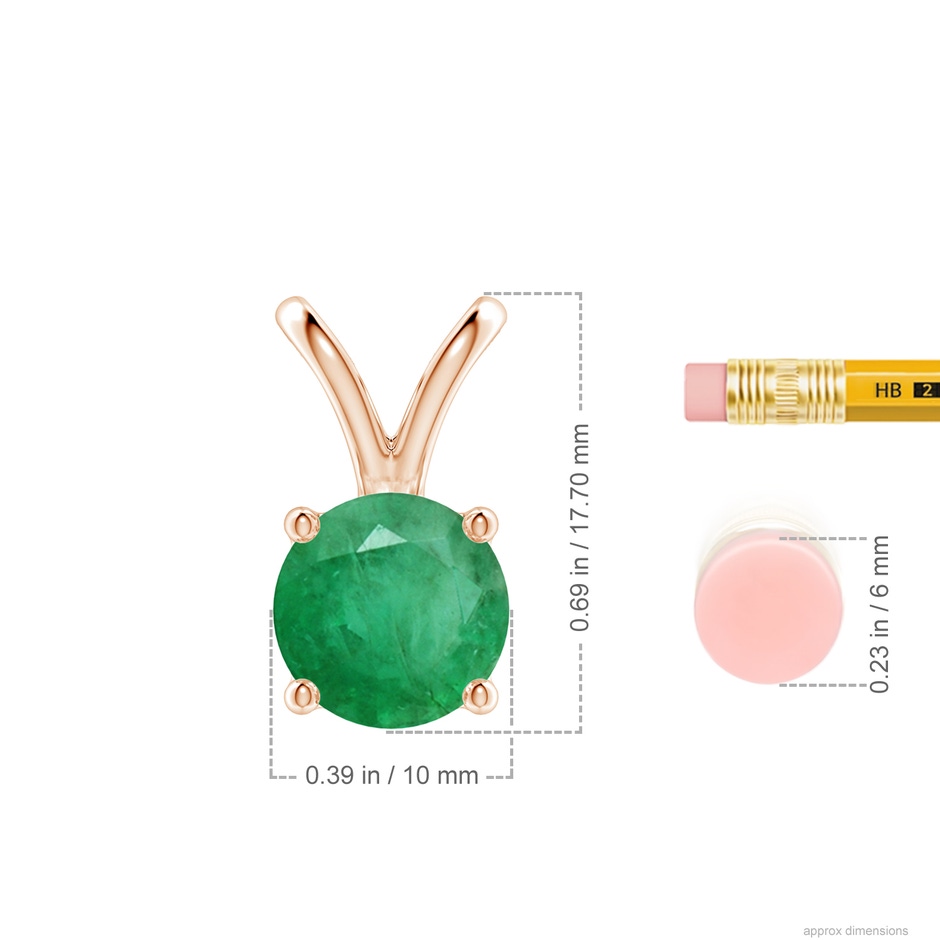10mm A V-Bale Round Emerald Solitaire Pendant in Rose Gold ruler