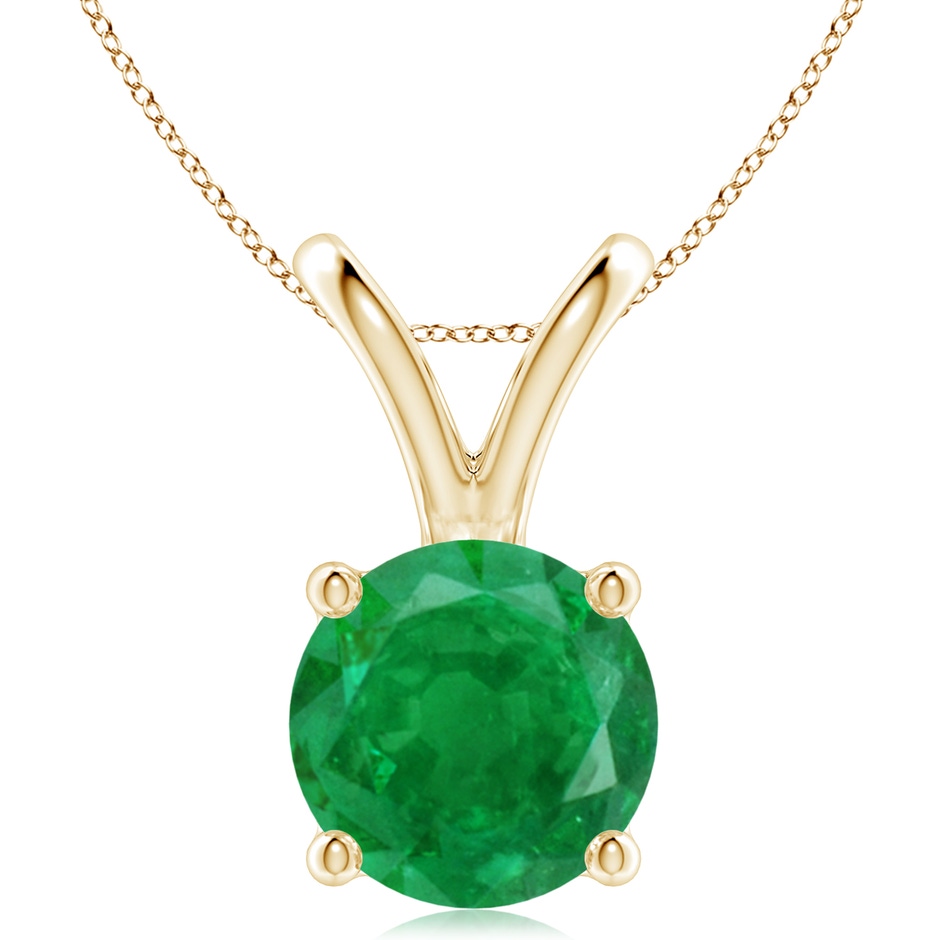 10mm AA V-Bale Round Emerald Solitaire Pendant in Yellow Gold 
