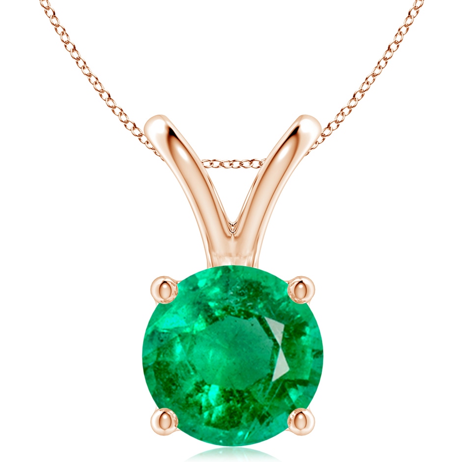 10mm AAA V-Bale Round Emerald Solitaire Pendant in Rose Gold 