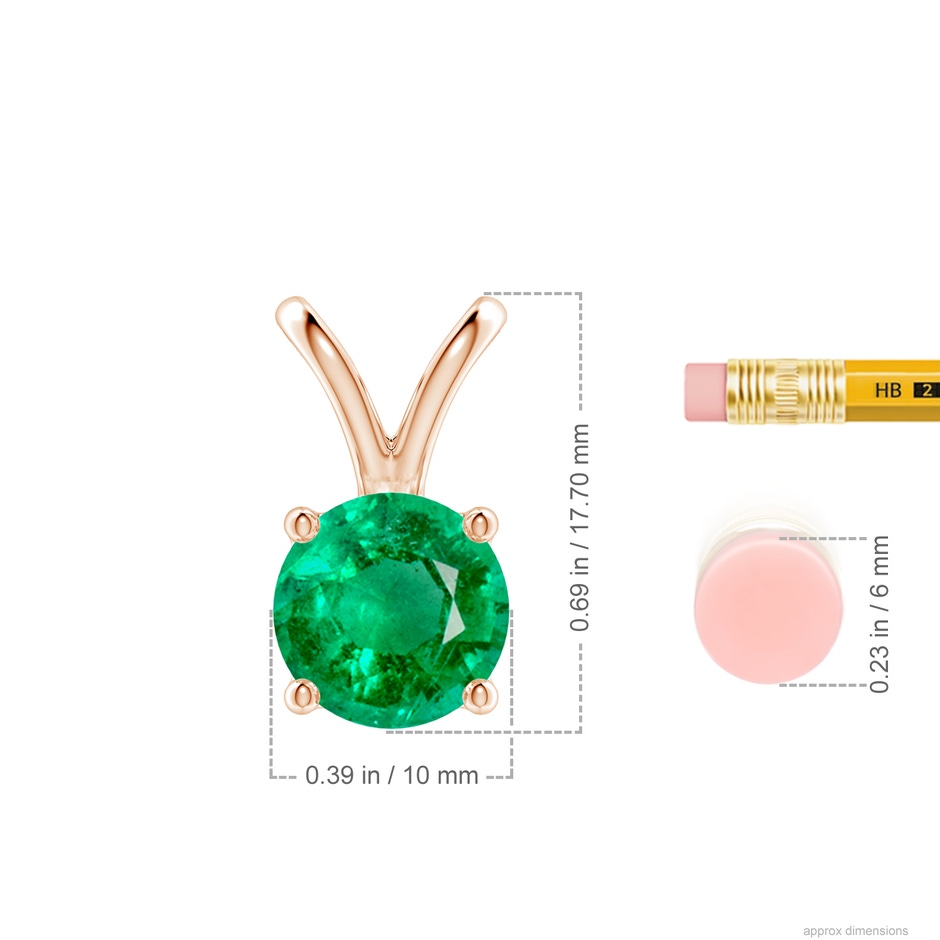 10mm AAA V-Bale Round Emerald Solitaire Pendant in Rose Gold ruler