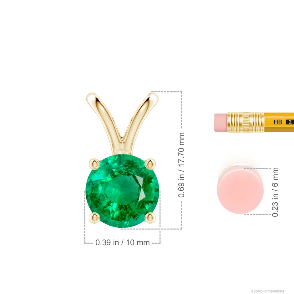 10mm AAA V-Bale Round Emerald Solitaire Pendant in Yellow Gold ruler