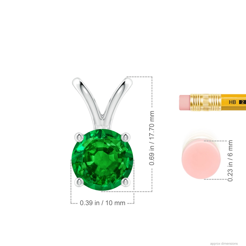 10mm AAAA V-Bale Round Emerald Solitaire Pendant in S999 Silver ruler