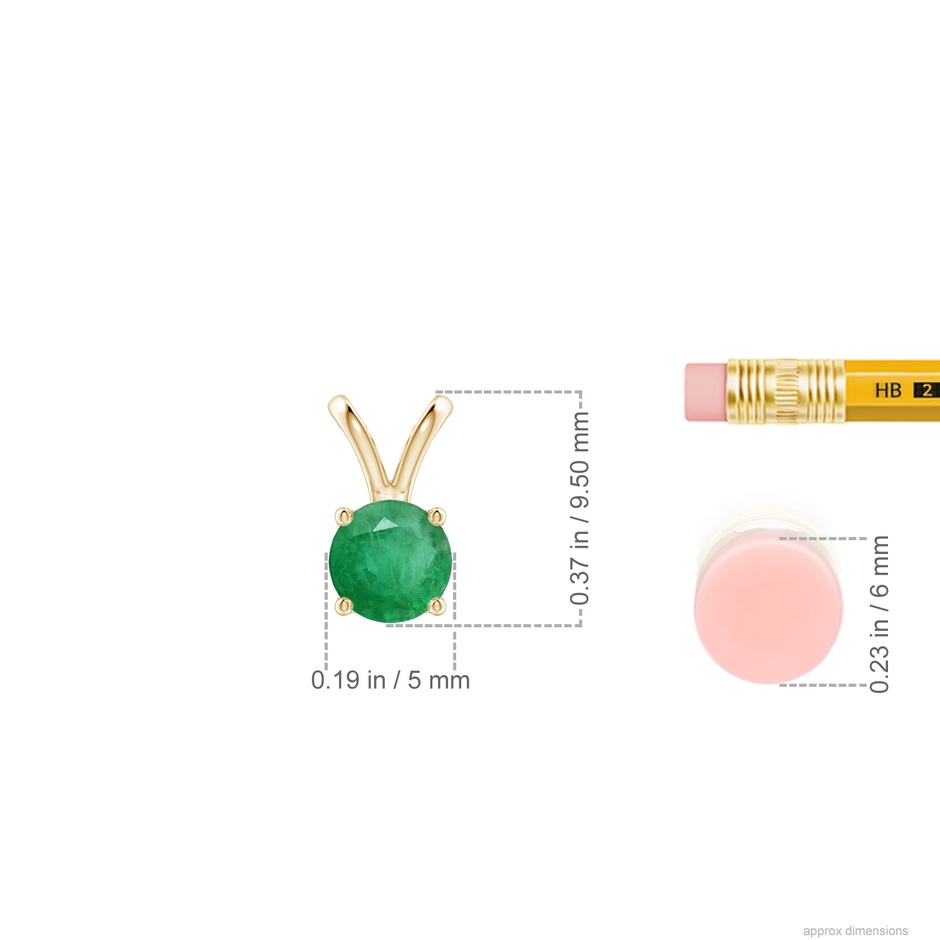 5mm A V-Bale Round Emerald Solitaire Pendant in Yellow Gold ruler