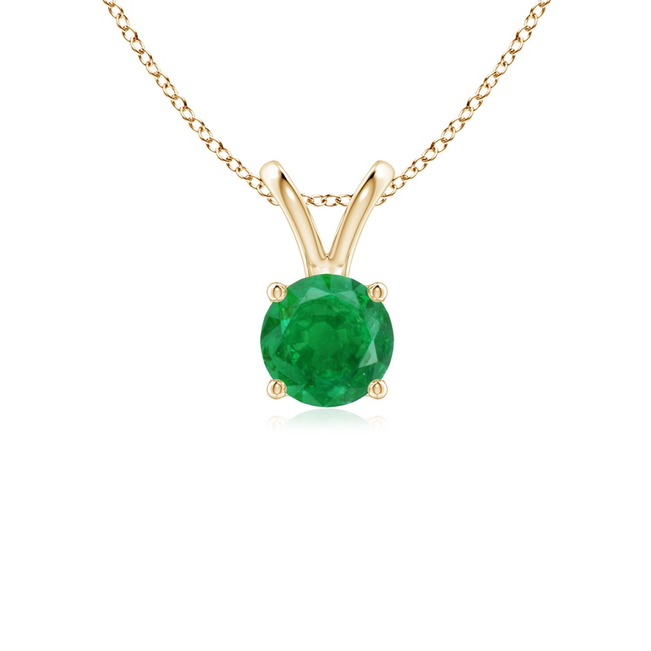 5mm AA V-Bale Round Emerald Solitaire Pendant in Yellow Gold 