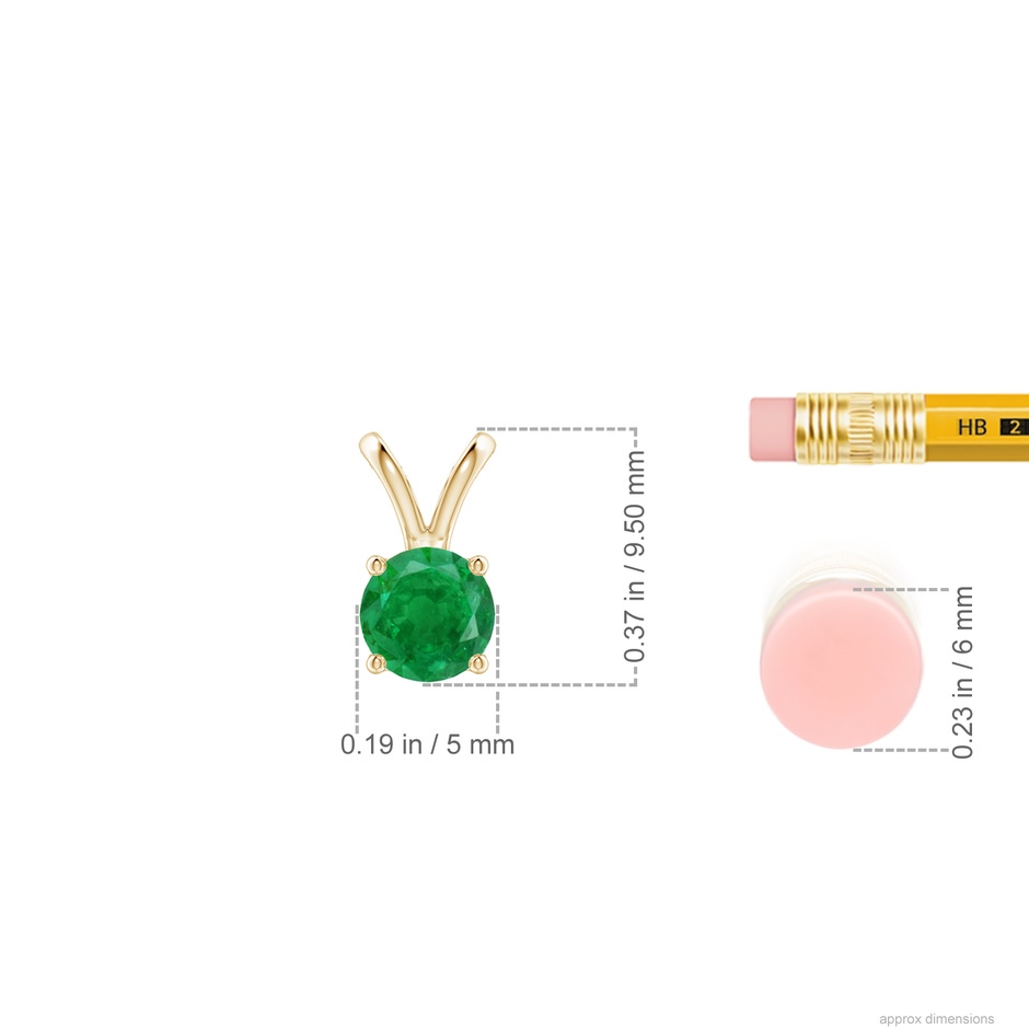 5mm AA V-Bale Round Emerald Solitaire Pendant in Yellow Gold ruler