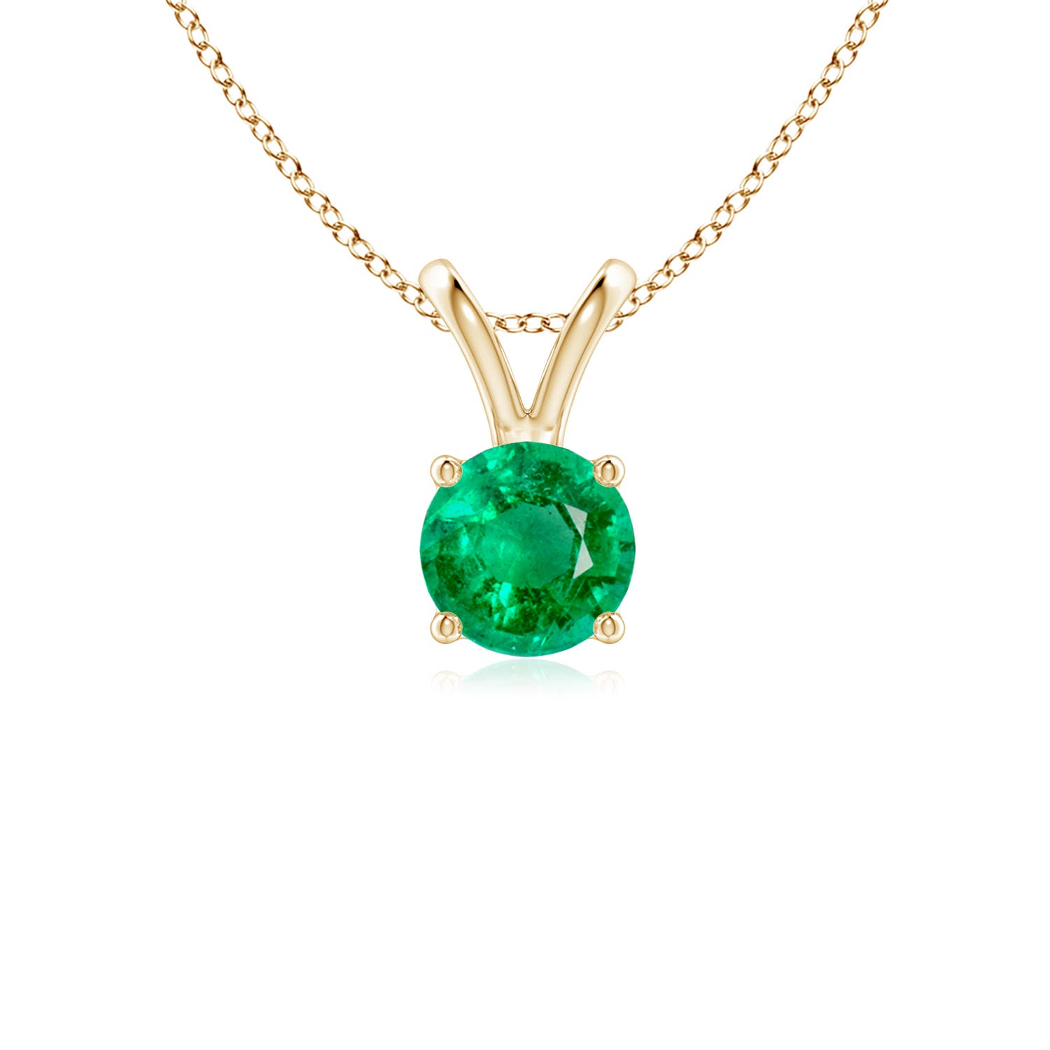 5mm AAA V-Bale Round Emerald Solitaire Pendant in 18K Yellow Gold