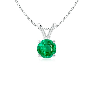 5mm AAA V-Bale Round Emerald Solitaire Pendant in 9K White Gold