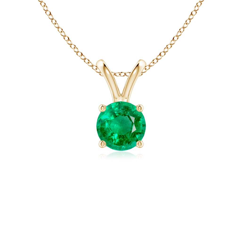 5mm AAA V-Bale Round Emerald Solitaire Pendant in 9K Yellow Gold 