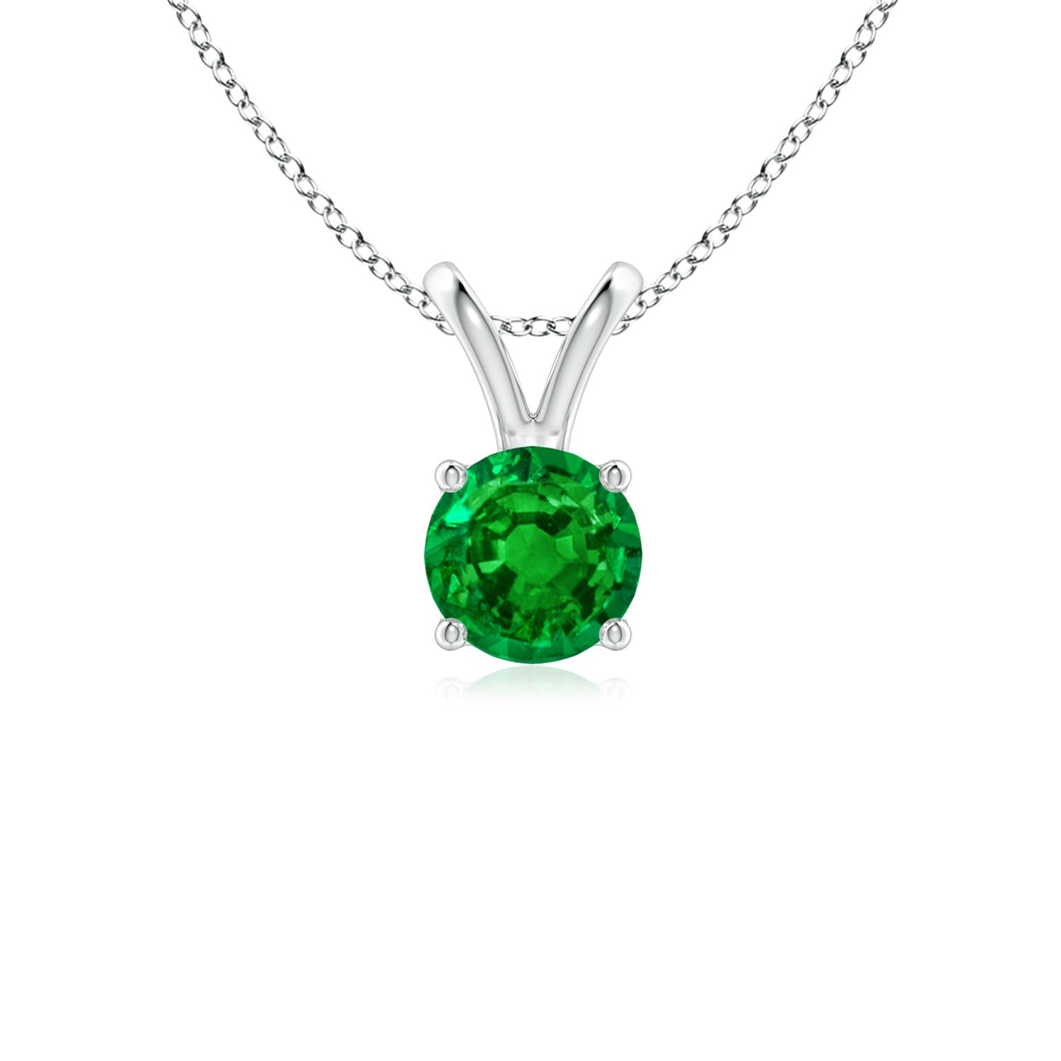 5mm AAAA V-Bale Round Emerald Solitaire Pendant in 18CT White Gold