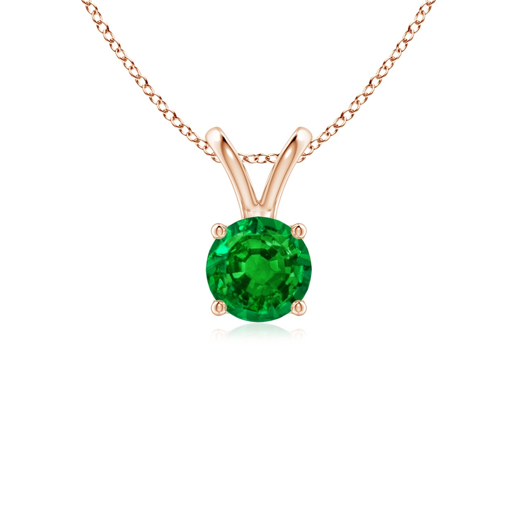 5mm AAAA V-Bale Round Emerald Solitaire Pendant in Rose Gold