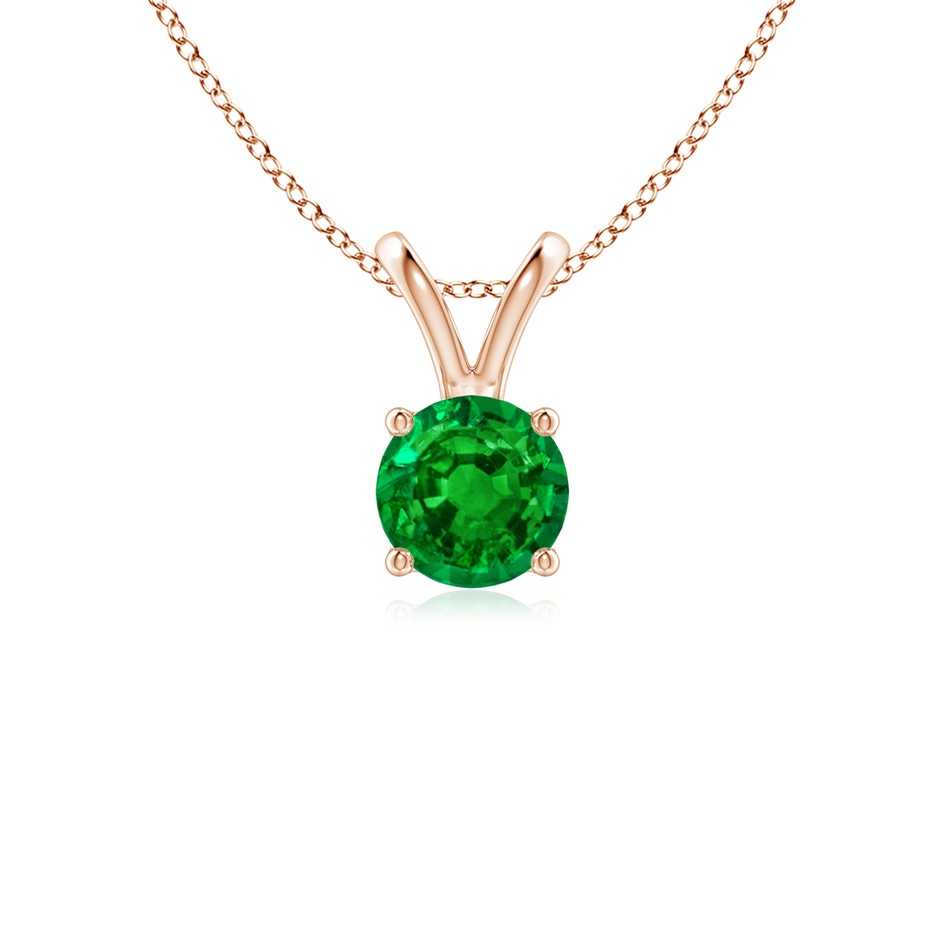 5mm AAAA V-Bale Round Emerald Solitaire Pendant in Rose Gold 