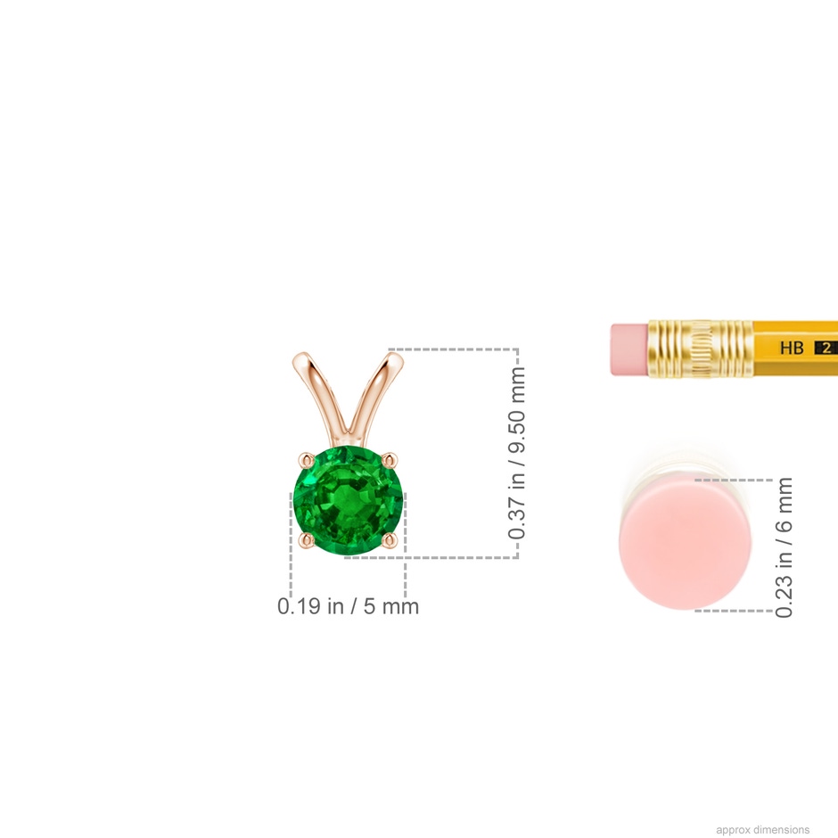 5mm AAAA V-Bale Round Emerald Solitaire Pendant in Rose Gold ruler