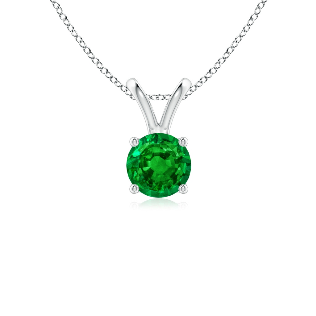 5mm AAAA V-Bale Round Emerald Solitaire Pendant in White Gold 