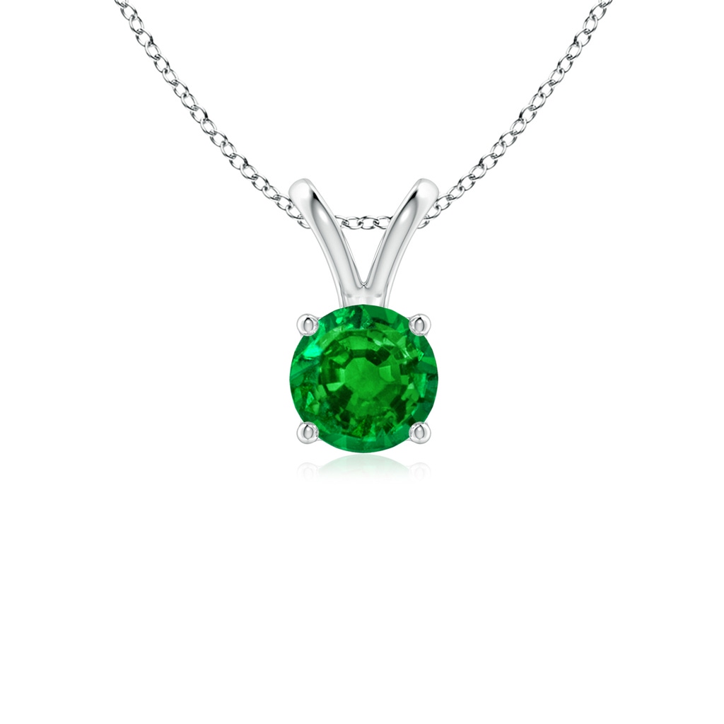 5mm AAAA V-Bale Round Emerald Solitaire Pendant in White Gold