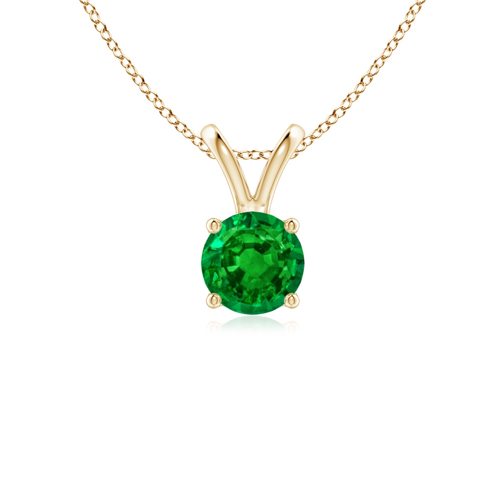 5mm AAAA V-Bale Round Emerald Solitaire Pendant in Yellow Gold