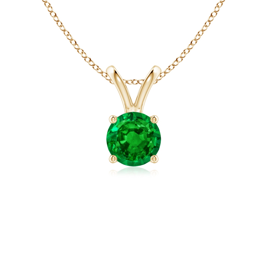 5mm AAAA V-Bale Round Emerald Solitaire Pendant in Yellow Gold