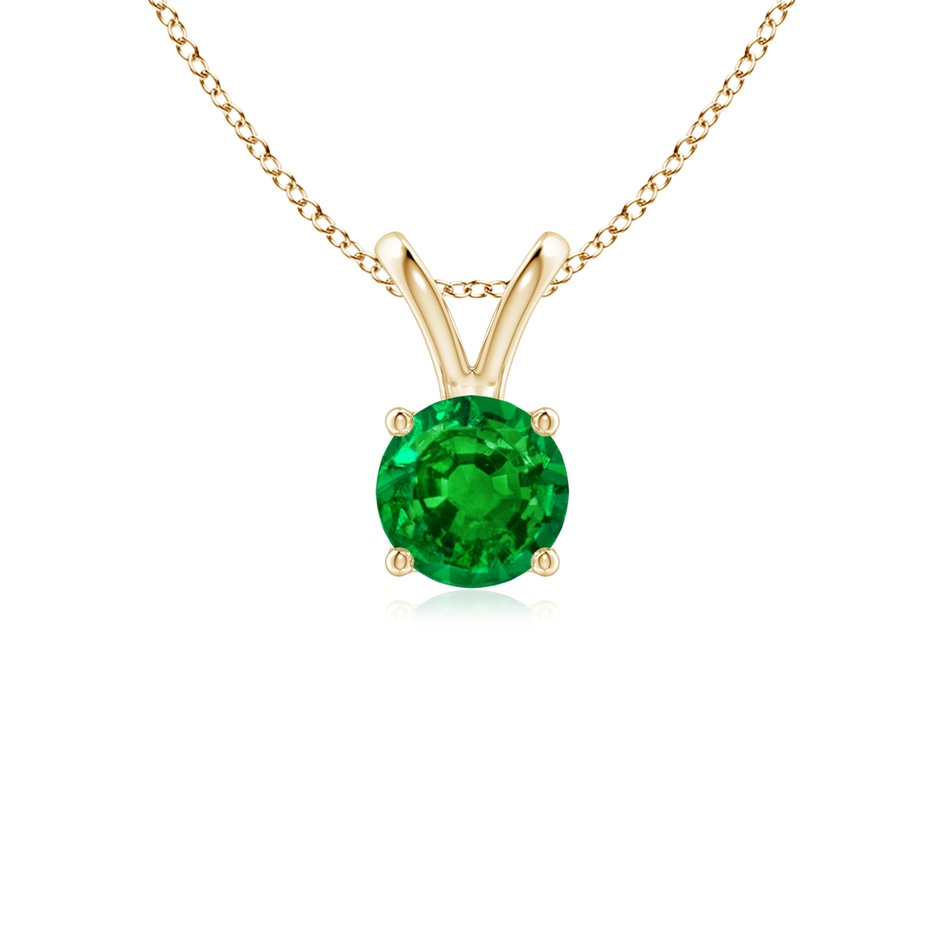 5mm AAAA V-Bale Round Emerald Solitaire Pendant in Yellow Gold 