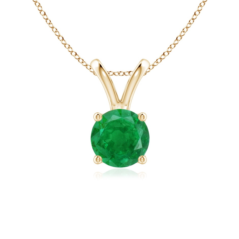 6mm AA V-Bale Round Emerald Solitaire Pendant in Yellow Gold 