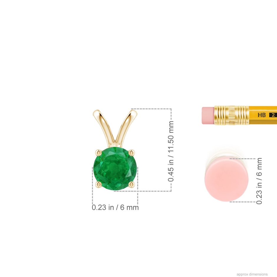 6mm AA V-Bale Round Emerald Solitaire Pendant in Yellow Gold ruler